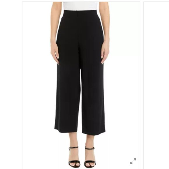 Anne Klein Black Wide Crop Trouser Pants High Rise Size 14 Petite NWT - Picture 1 of 8